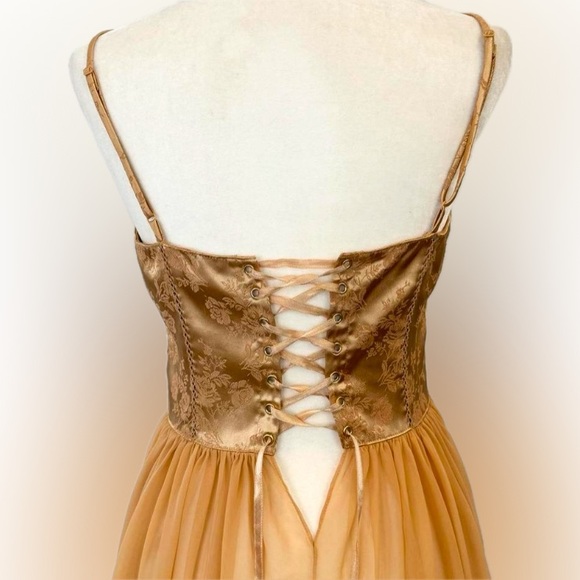 Vintage Victoria’s Secret Lace-up Corset Silky Satin Gold Gown - Picture 4 of 13